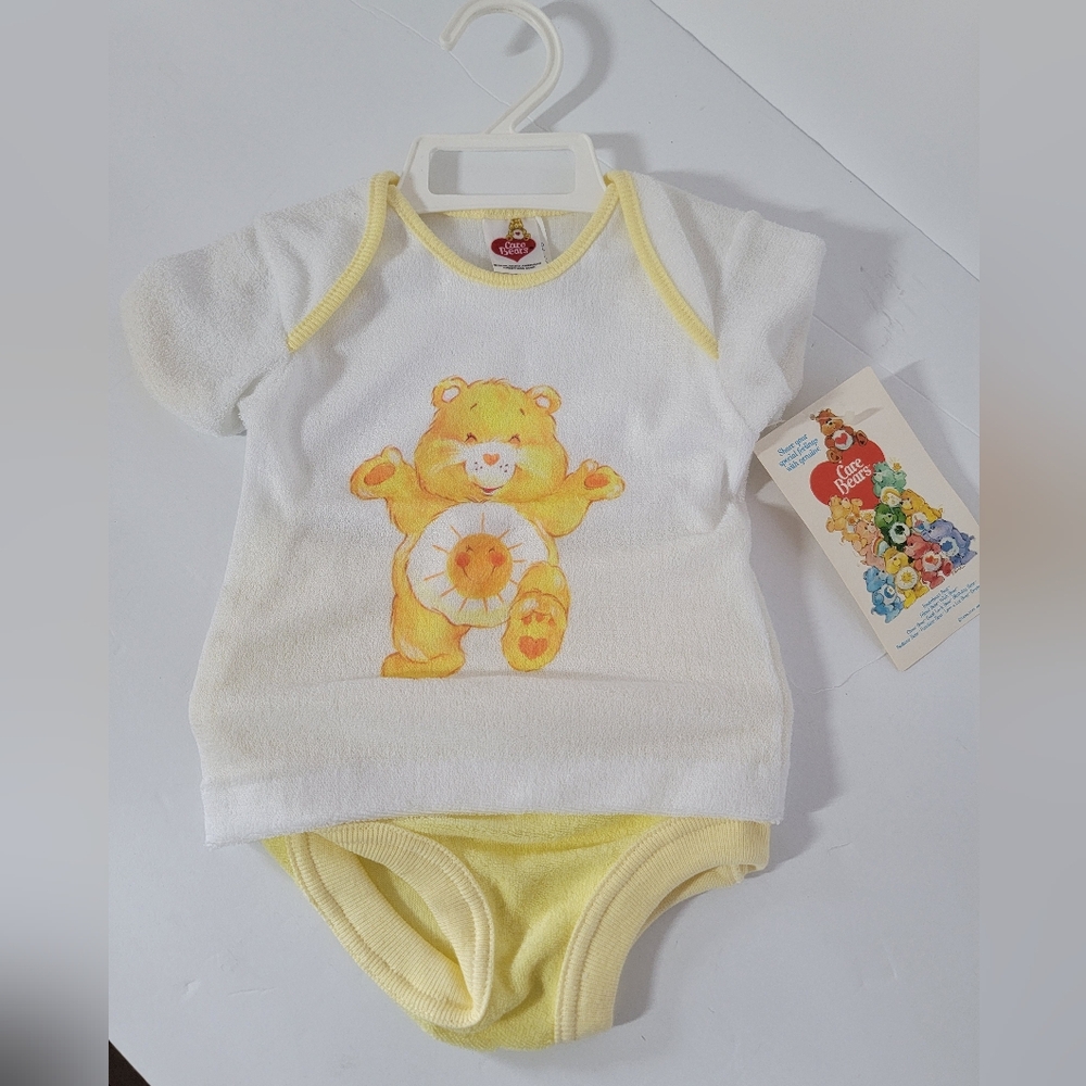 Vintage Care Bears Baby Top Short Set 9m Deadstock 1980s Sunshine Bear RARE nwt